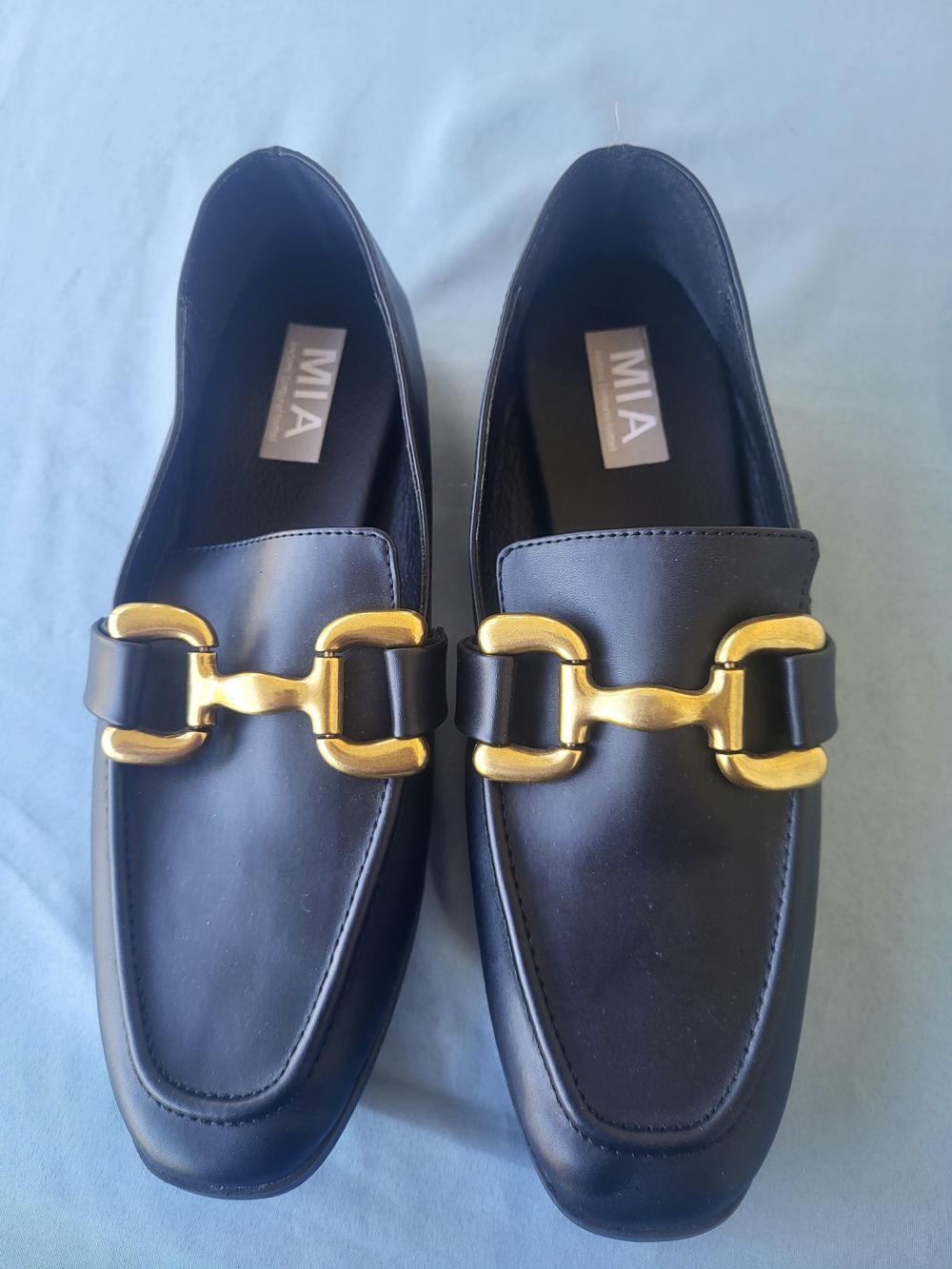 MIA Black Loafers with Gold Buckle Hardware